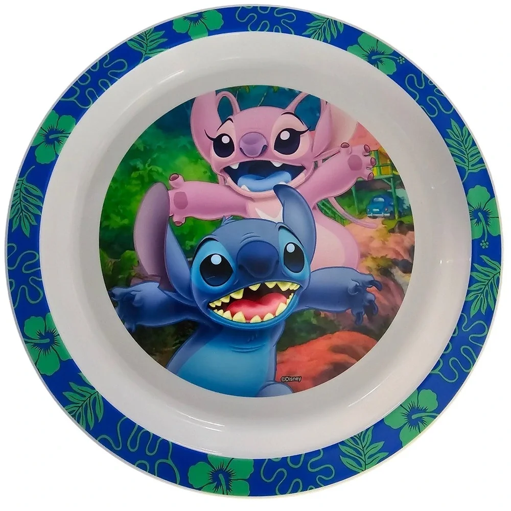 Disney Lilo & Stitch Angel Melamine Plate and Bowl Set Tropical Blue White
